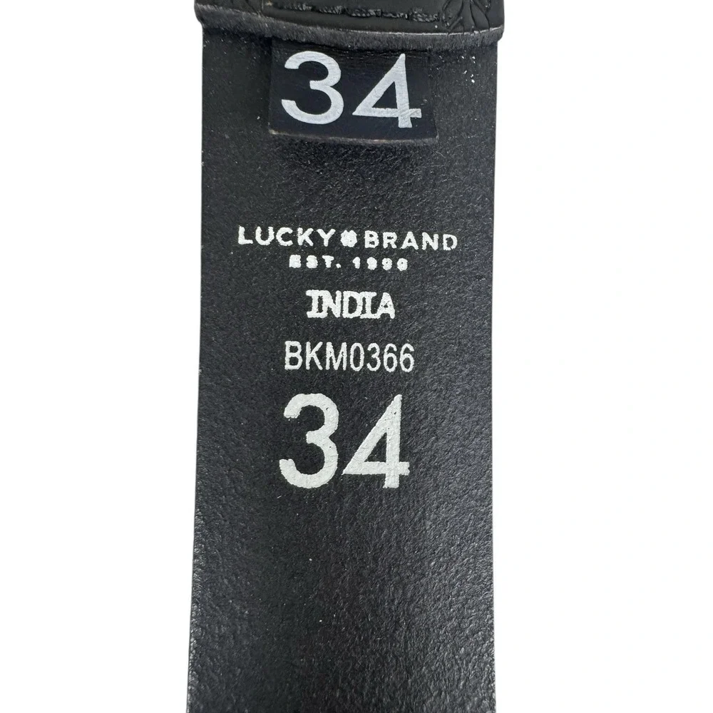 Lucky Brand Men's Size 34 Black Leather Belt Grommet And‎ Embossed Detail NWT